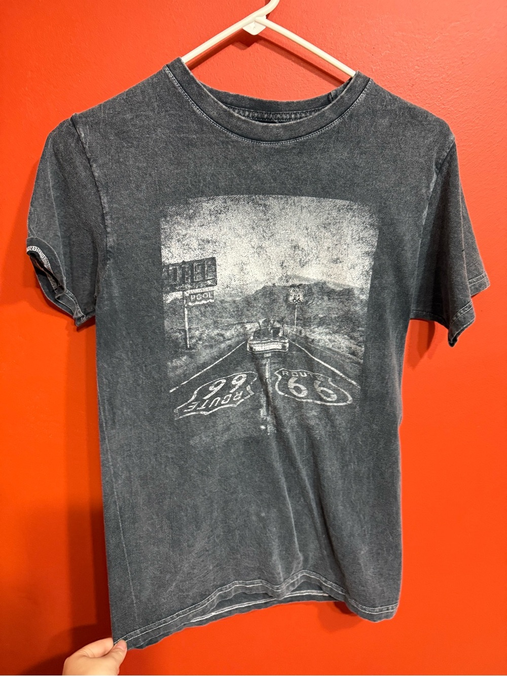Vintage-Style Women's Charcoal Graphic Tee - Route 66 Design